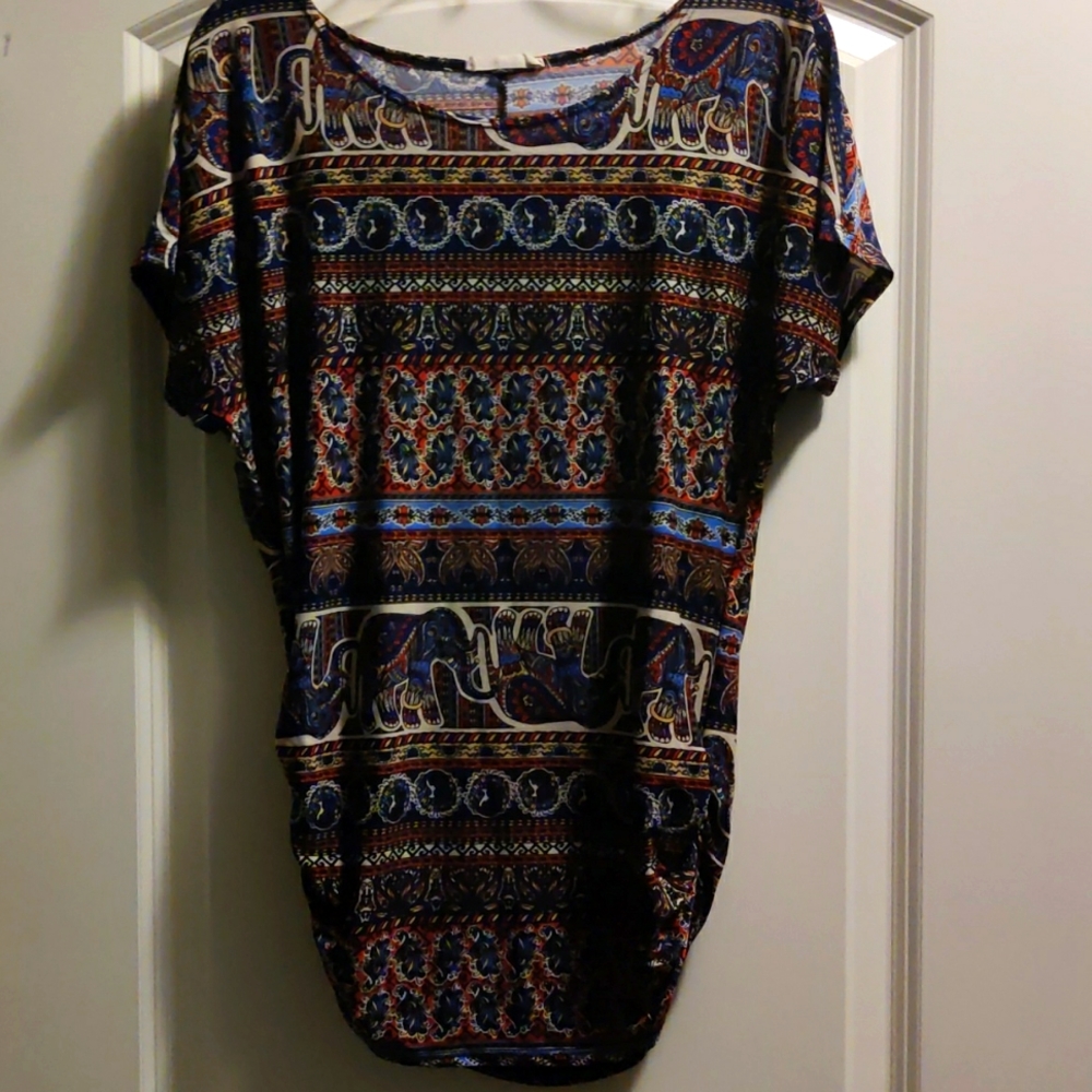Print short sleeve blouse